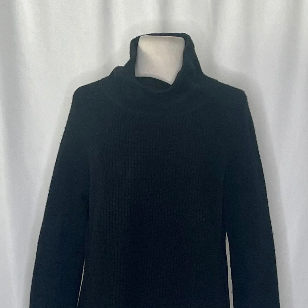 VINCE Cashmere Wool Ribbed Cowl Turtleneck Sweater Side Zipper Solid Black Small